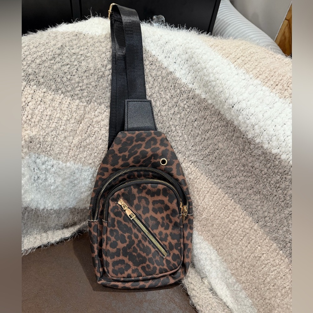 Leopard Print Crossbody Sling Bag - Brown